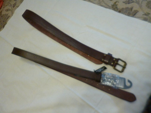 Two brown leather belts - ,